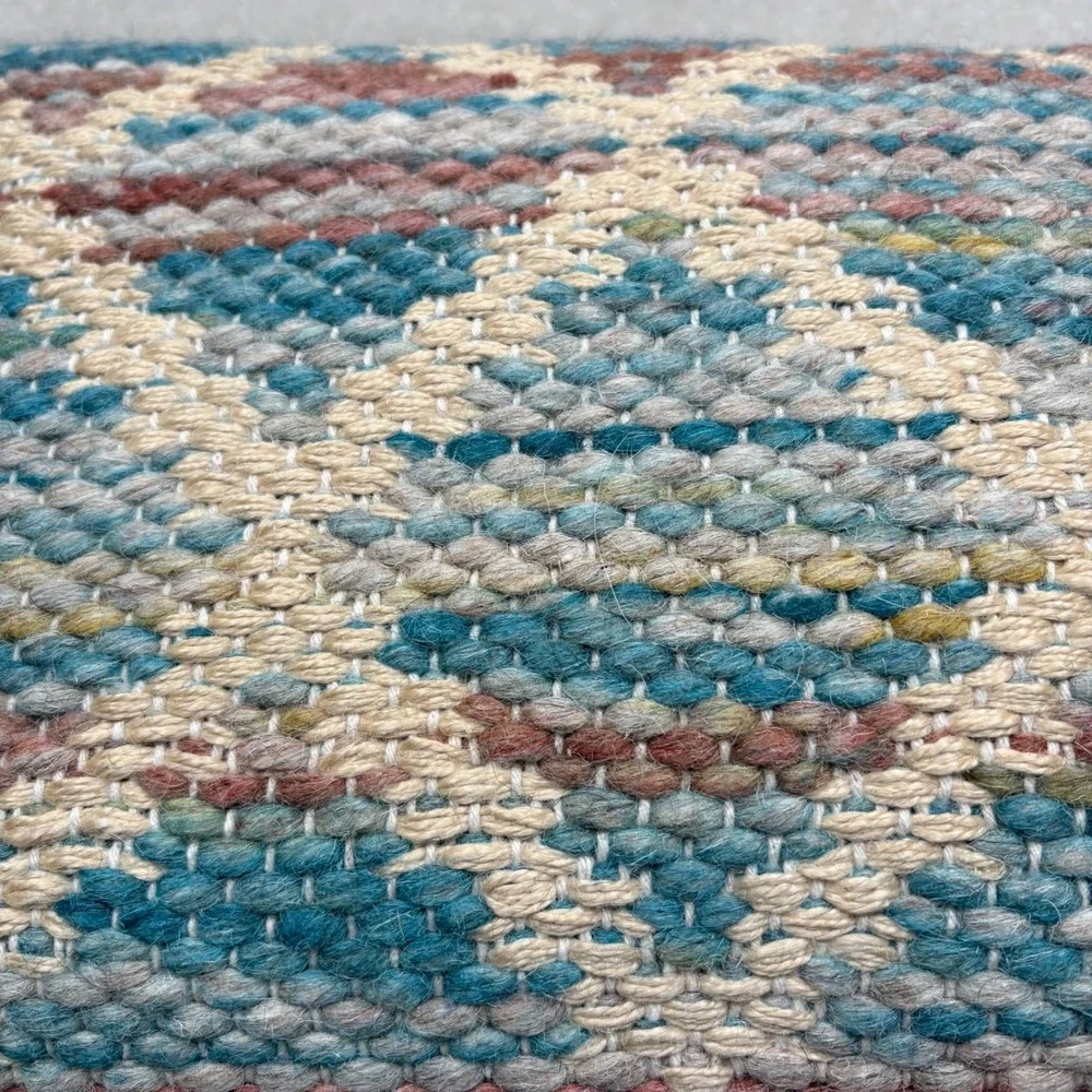 Loloi Wool Jute Geometric Lumbar Pillow 13x21 Blue Cream Boho Woven Cushion